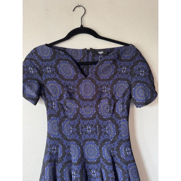Versus Versace Dress Women’s Size 38 Blue Black Print Pleated Glam Short Evening - Picture 3 of 9